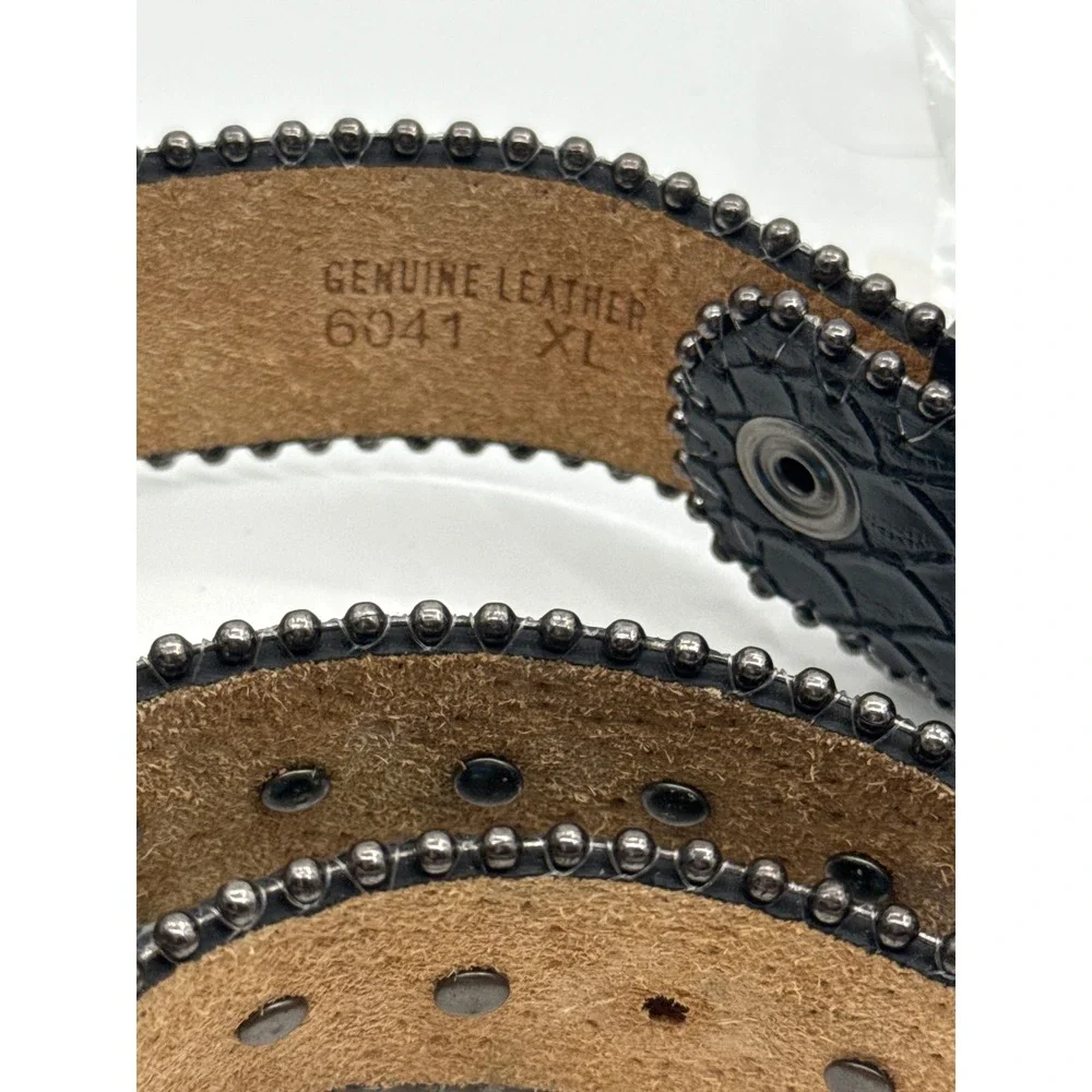 Western Rhinestone Bling Belt Black Genuine Leather Blue AB Crystal Studded XL